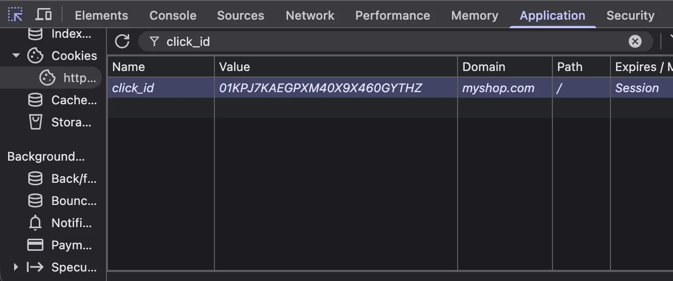how to check if click id cookie is stored